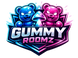Logo of Gummy Roomz with colorful bears and a mushroom on a white background